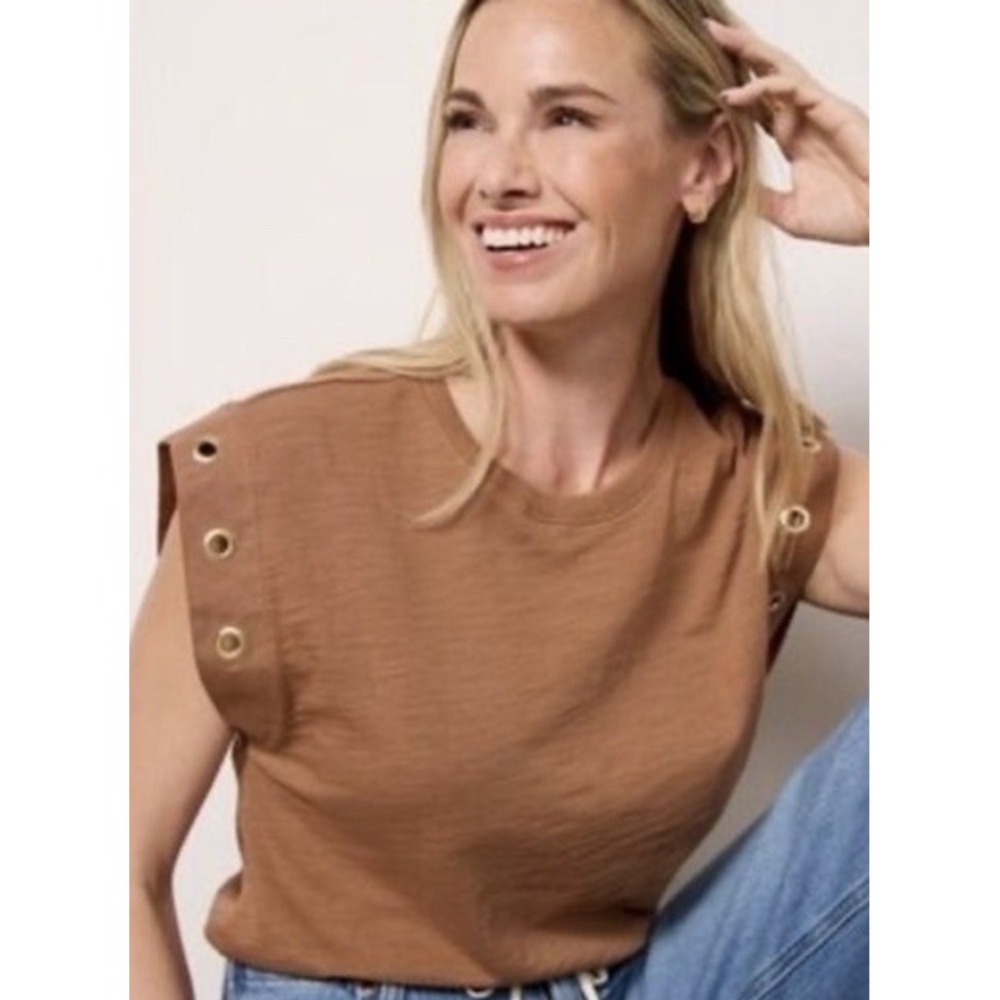 NWOT Nation LTD Oran Muscle Tee Gold Color Grommet Slub Cotton Rust Brown Sz S